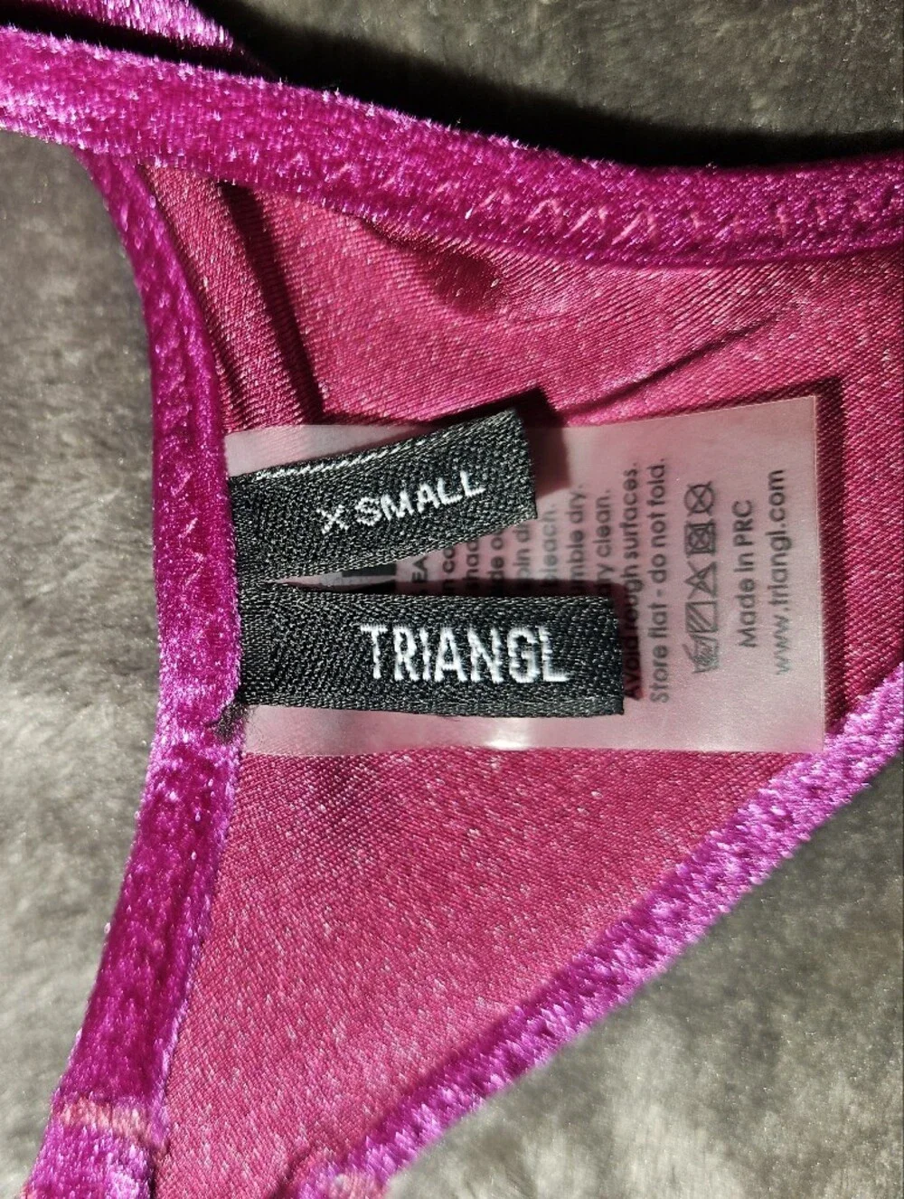 Triangl swimwear Velvet Scoop Neck Cropped Bikini Top Rhay Fuchsia Magenta XS